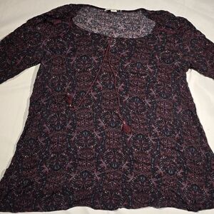 Adam Levine Shirt Womens XL Burgundy Red Paisley Long Sleeve V Neck Tunic
